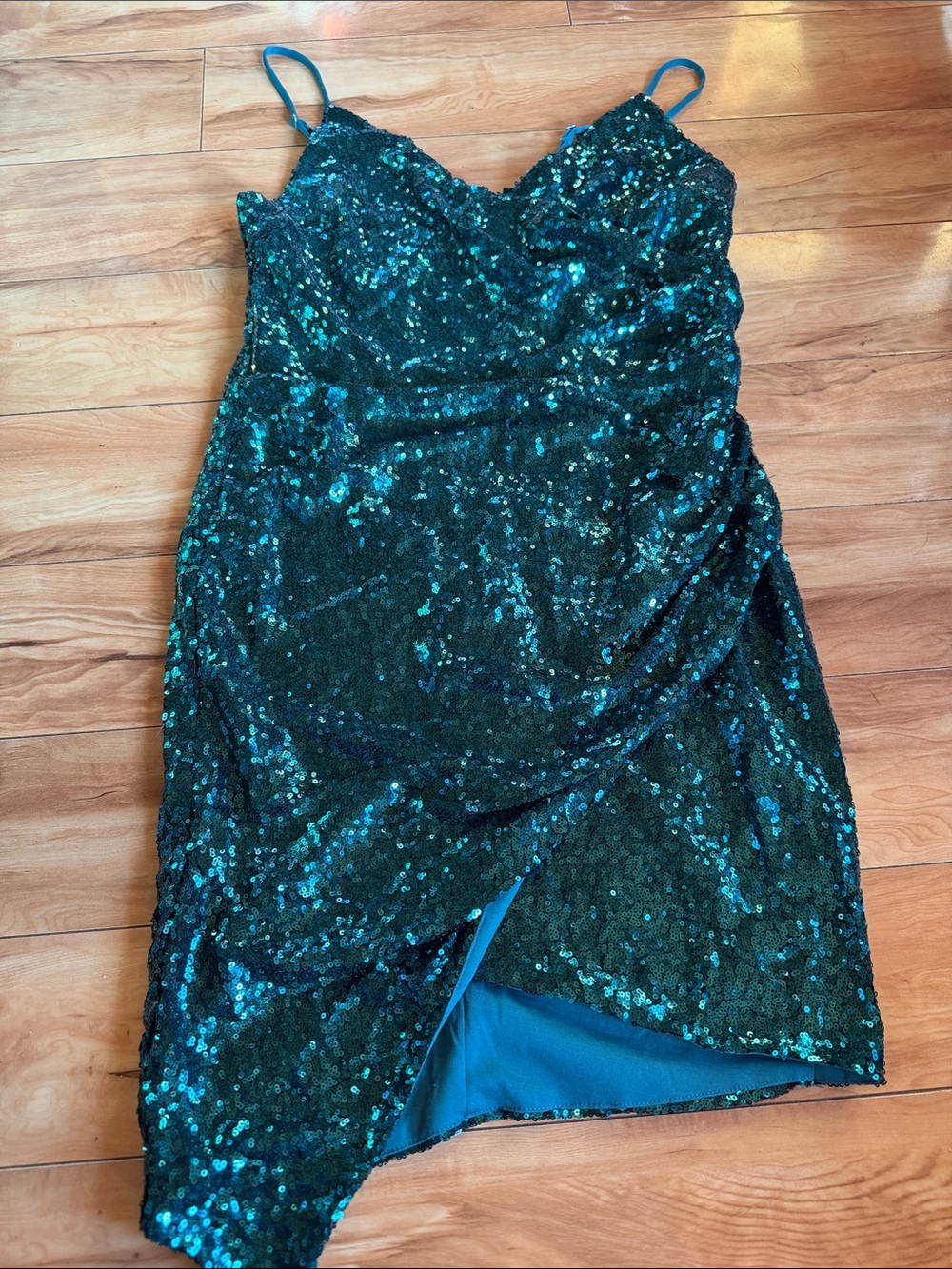 Windsor Emerald Sequin Slip Dress with Spaghetti Straps